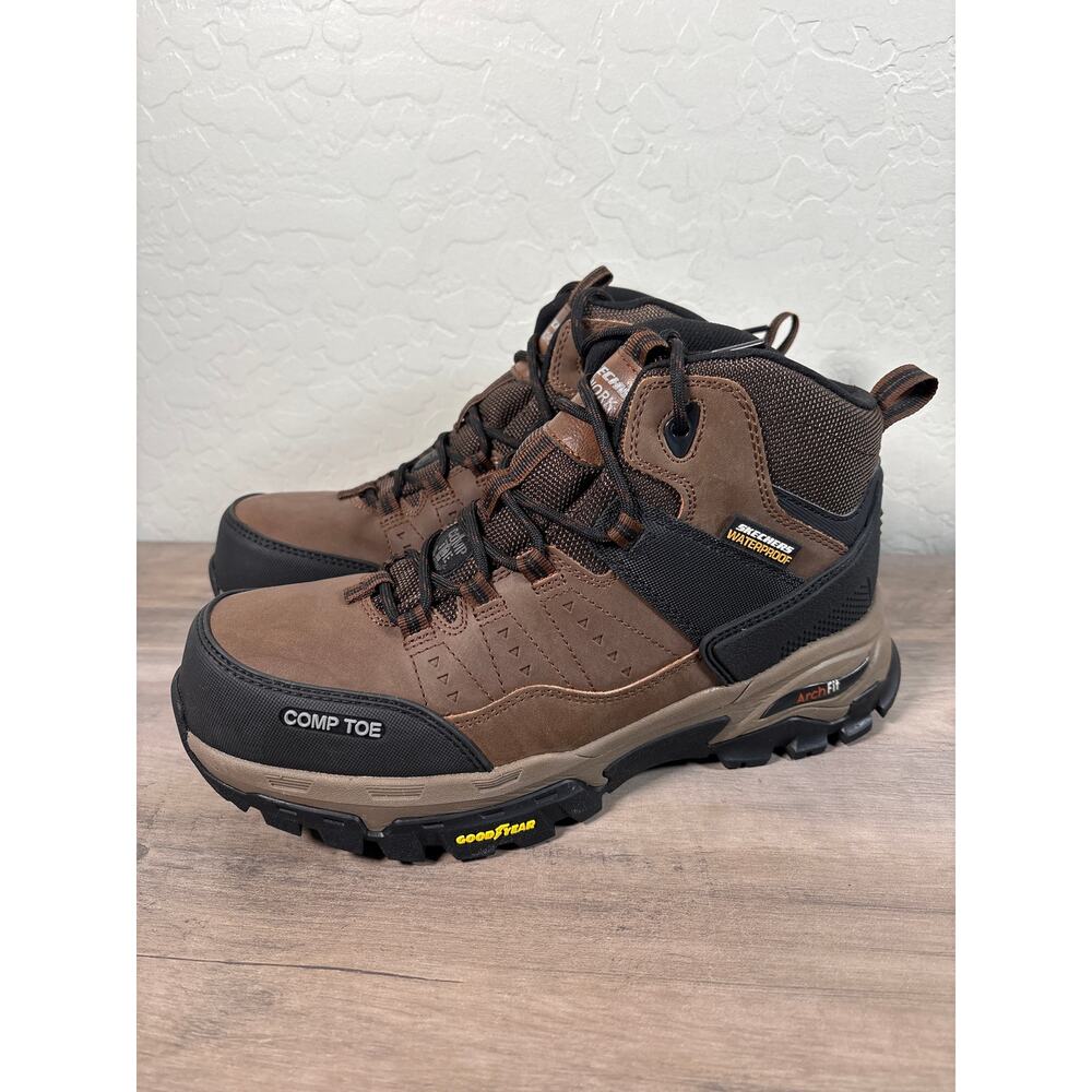 Skechers Arch Fit Tarver Brown Comp Toe Waterproof Work Utility Boots Size 7.5